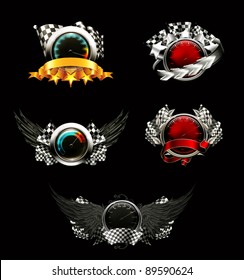 Set of racing emblems, on black