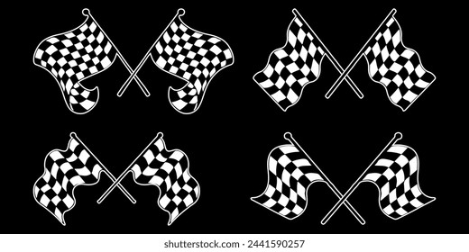 Set of racing flags. Vector crossed racing and checkered flag. Four racing flag options.