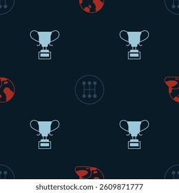 Set Racing helmet, Gear shifter and Award cup on seamless pattern. Vector