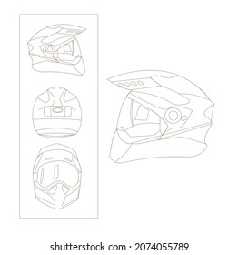 Set of racing helmets on a white background. Racing for car, motorcycle and bicycle. Head protection. Monochrome icons. Line