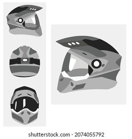 Set of racing helmets on a white background. Racing for car, motorcycle and bicycle. Head protection. Monochrome icons. Line