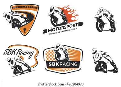 Conjunto de logotipos, insignias e íconos de las carreras. Logo del equipo de carreras de Superbike. Vector.