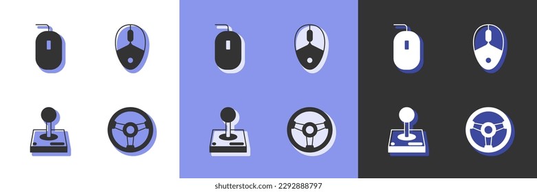 Set Racing simulator, Computer mouse, Joystick for arcade machine and  icon. Vector