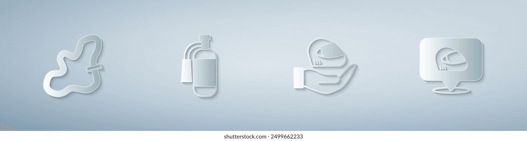 Set Racing track, Fire extinguisher, helmet and . Paper art style. Vector