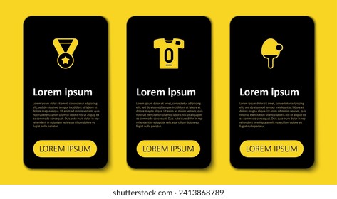 Set Racket, Football jersey and t-shirt and Medal. Business infographic template. Vector