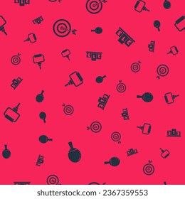 Set Racket for playing table tennis, Target with arrow, TPX loop training equipment and Award over sports winner podium on seamless pattern. Vector