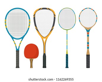 Set of rackets for squash, tennis and badminton in a flat style