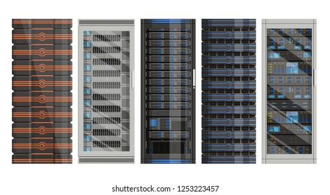 Set of racks with equipment, data center on white background ,illustration of network server, flat design. EPS 10 contains transparency - Powered by Shutterstock - Get 15% off with code: PIKWIZARD15