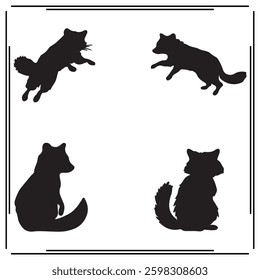 Set of Racoon silhouette vector illustration on white background.