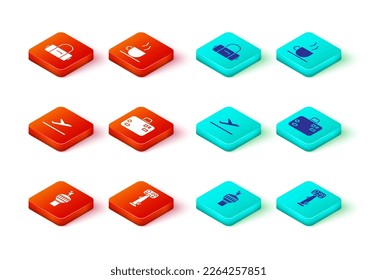 Set Radar, Aircraft steering helm, Plane takeoff, Suitcase, Coffee cup and  icon. Vector