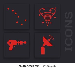 Coloca Radar, constelación de Oso Grande, agujero negro e icono de pistola Ray. Vector