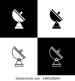 Set Radar icon isolated on black and white background. Military search system.  Vector Illustration