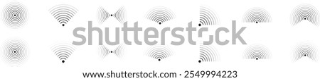 Set of radar icon. Sonar sound waves icon. Signal concentric circles. Sonar wave and echo sounding symbol isolated on transparent background. Vector illustration