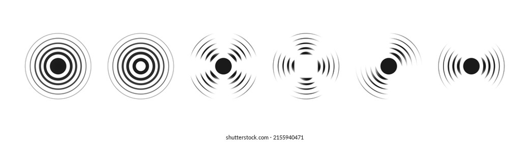 Set Of Radar Icons. Signal Concentric Circle. Radio Station Signal. Water Ripple With Circle Waves Isolated On White Background. Sonar Sound Waves. Vector Illustration.