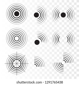 Set of radar icons. Sonar sound waves. Vector illustration