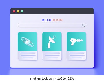 Coloque el icono de Radar, Planeta y Rayo. Vector