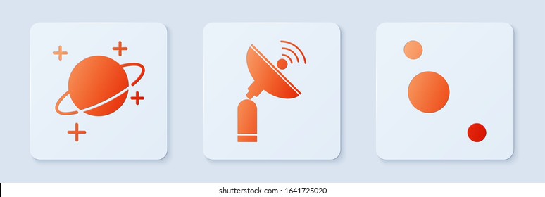 Set Radar, Planet and Solar system. White square button. Vector