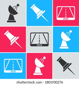 Set Radar, Push pin and Infographic of city map navigation icon. Vector