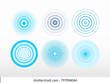 Set of radar screen concentric circle. Signal vector illustration. Blue color ring. Isolated on white background