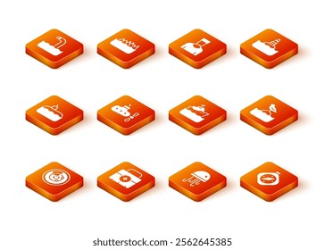 Set Radar with targets, First aid kit, Submarine, Jellyfish, Cruise ship, Compass and Seagull sits on buoy icon. Vector