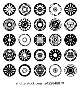 Set of Radial Circle Design Elements. Abstract Decorative Icons. Vector Art.