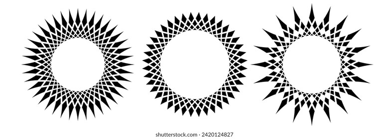 Set of Radial Circle Patterns for Decorative Round Frames. Vector Art.