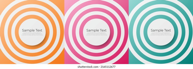 Set of radial circles orange, pink, turquoise and white background with copy space. modern style design for poster, brochure, banner, website. Vector EPS 10