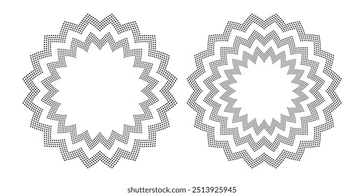 Set of Radial Geometric Dots Patterns for Decorative Circle Frames. Vector Art.
