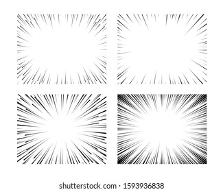 Set of radial lines of speed. Comic design elements on isolated background.