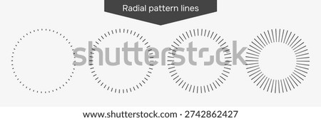 Set of radial pattern lines. Dashed circle frames. Vector