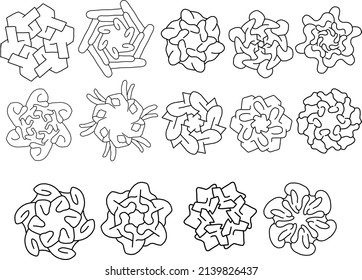 Set of radial round pattern with black lines for decoration