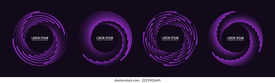 Set of Radial speed Lines in Circles Form for comic books. Technology round Logo.