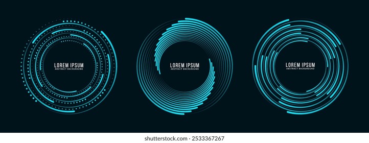 Set of Radial speed Lines in Circles Form for comic books. Technology round Logo.