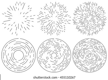 Set Of Radiating And Concentric Lines Element. Random, Irregular, Dynamic Lines.