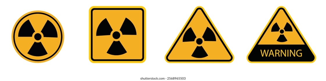 Set of radiation hazard signs. Radiation area. Radioactive threat alert. 