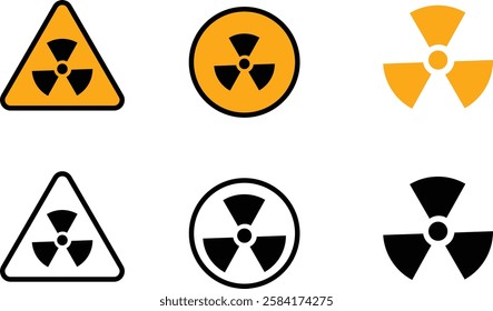 Set of radiation hazard signs. nuclear Radiation chemical biological icon set, Toxic sign, Biohazard symbol, Vector illustration