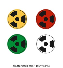 Set radiation icon with yellow, red, green and balack color. Flat design.