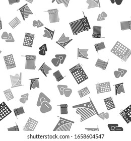Set Radio with antenna, Harp, Drum machine and Guitar pick on seamless pattern. Vector