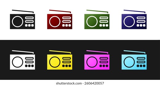 Set Radio with antenna icon isolated on black and white background.  Vector