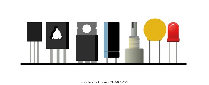 Set of radio components. Element for radio circuit. Logo and logotype. Object isolated on white background. Electronics detail. Vector.