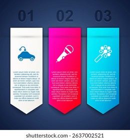 Set Radio controlled car toy, Microphone and Rattle baby. Business infographic template. Vector