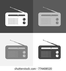 Set radio icon. Vector radio white icon on white-grey-black color
