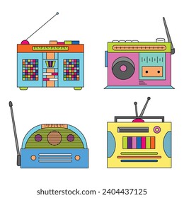 Set of Radio Music players, cassette audio speakers system music sound vector illustration