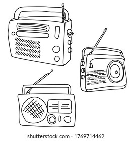 Set of radio receiver outline vector illustration, coloring page for design and creativity