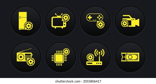 Set Radio setting, Video camera, Processor, Router and wi-fi, Gamepad and Tv icon. Vector