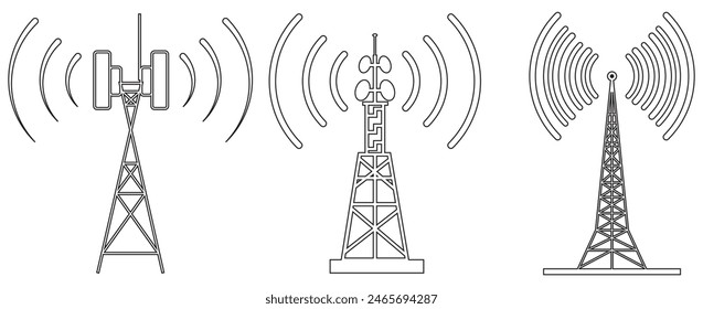 set of Radio tower icon. Vector. Electric tower icon. Antenna icon. Communication tower icon. Radio tower  symbol, vector illustration
