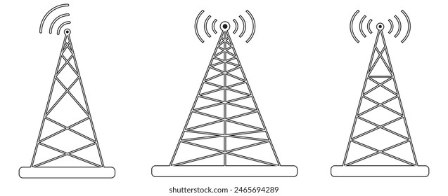 set of Radio tower icon. Vector. Electric tower icon. Antenna icon. Communication tower icon. Radio tower  symbol, vector illustration