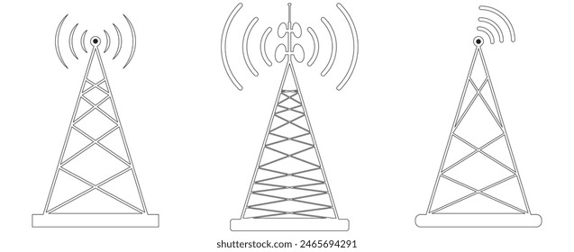 Set von Radio-Tower-Symbol. Vektorgrafik. Elektrisches Turm-Symbol. Antennensymbol. Kommunikationsturm-Symbol. Funkturm-Symbol, Vektorillustration