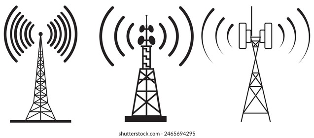 set of Radio tower icon. Vector. Electric tower icon. Antenna icon. Communication tower icon. Radio tower  symbol, vector illustration