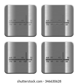 Set of radio tuner buttons vector in brushed metal style. Arranged layer, color and graphic style structure.
